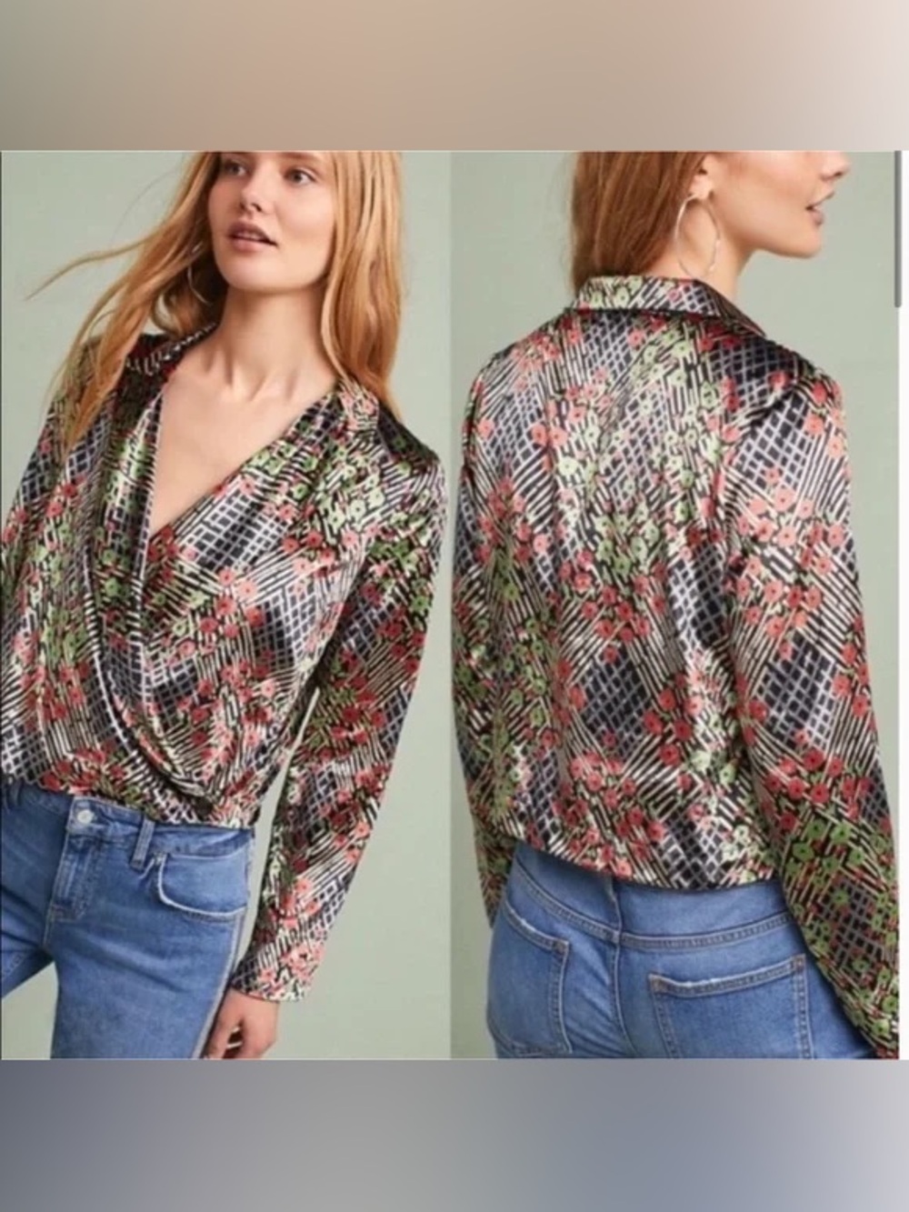 Anthropologie Blouse Top Long Sleeve Velvet Wrap Women’s size 2